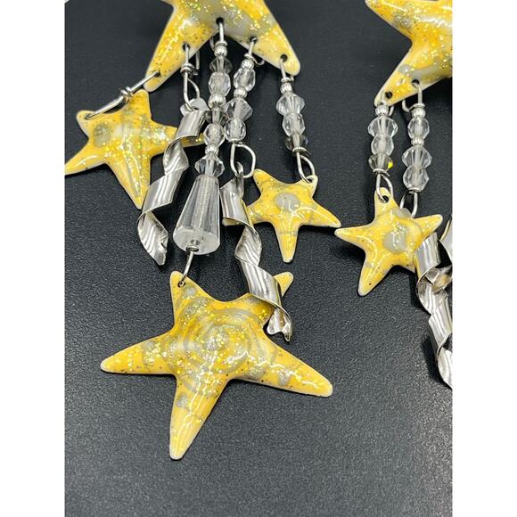 Lunch At The Ritz Vintage Earrings Golden Glitter Stars Moon Signed Designer 86 - Picture 7 of 12